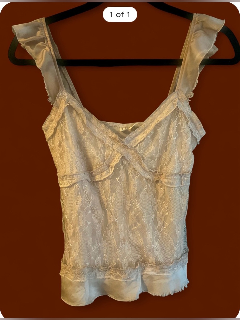 Rare Vintage Moth Cream Lace Ruffle-Strap Camisole